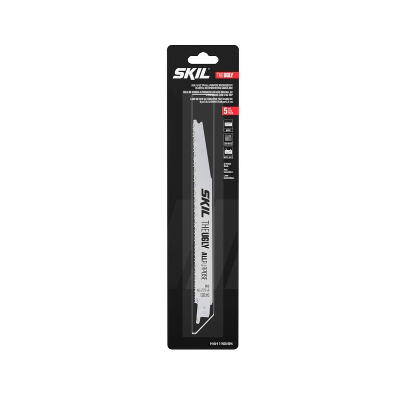SKIL The Ugly 8" 6/12 TPI All-Purpose Reciprocating Saw Blade for SPT44A-00/9216-01, 5-Pack-94101-5 - Image 1